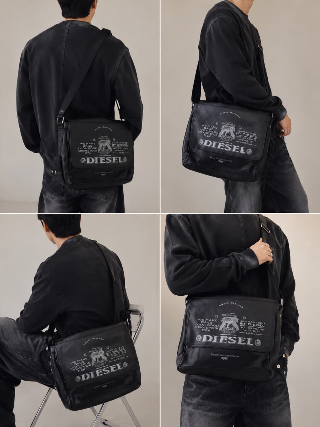 Diesel 디젤 레더 블랙 메신저백 상품이미지1