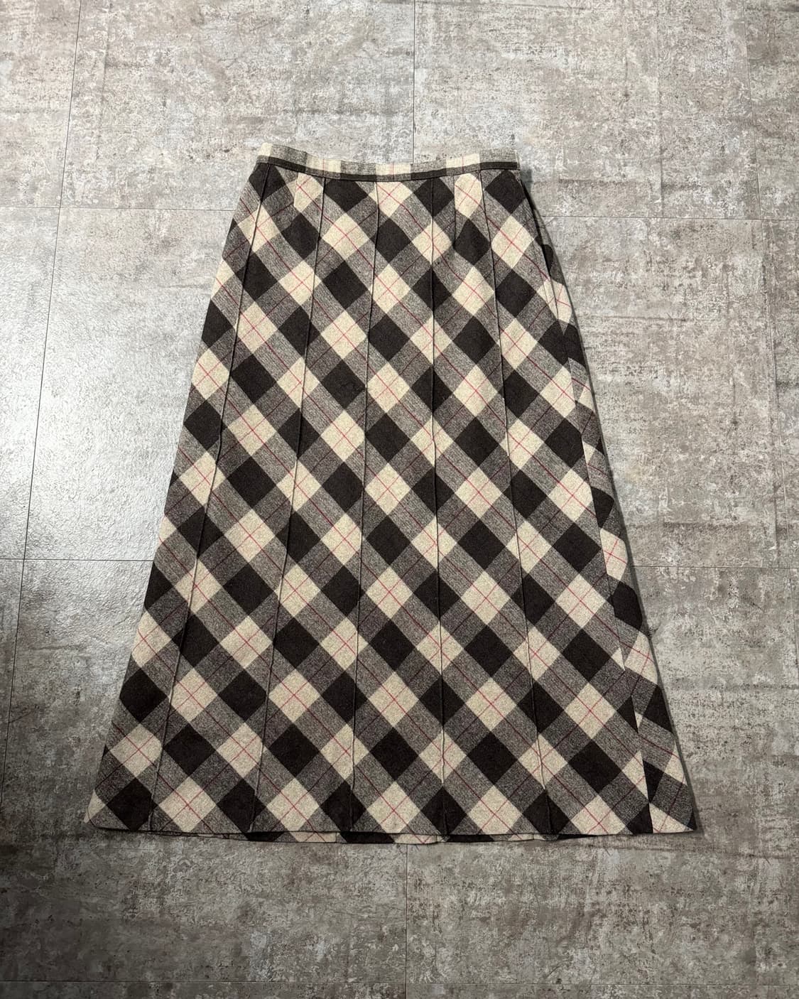 울 체크 패턴 롱 스커트 상품이미지1
