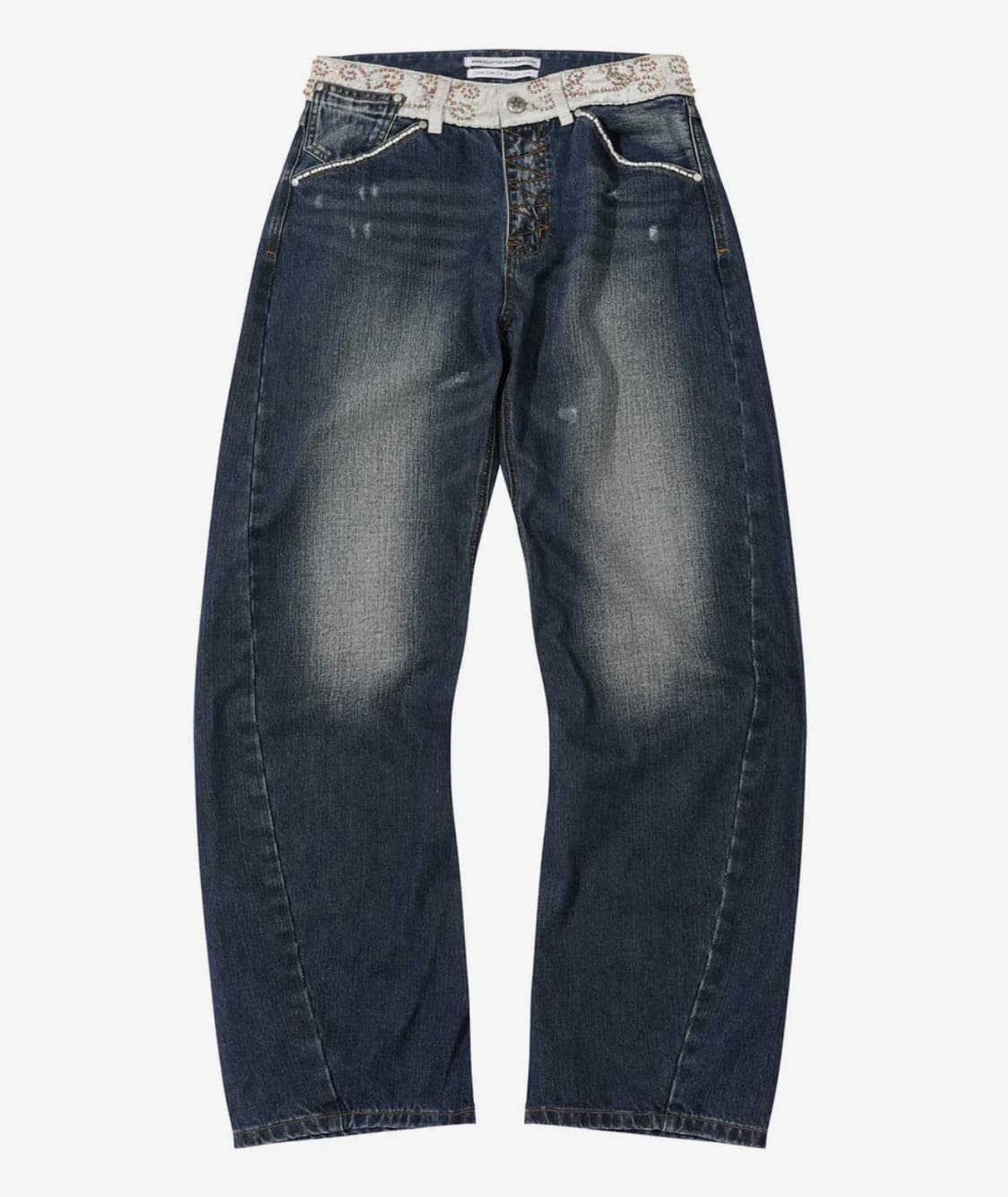Beaded Waist Denim Pants Indigoblue M 상품이미지1