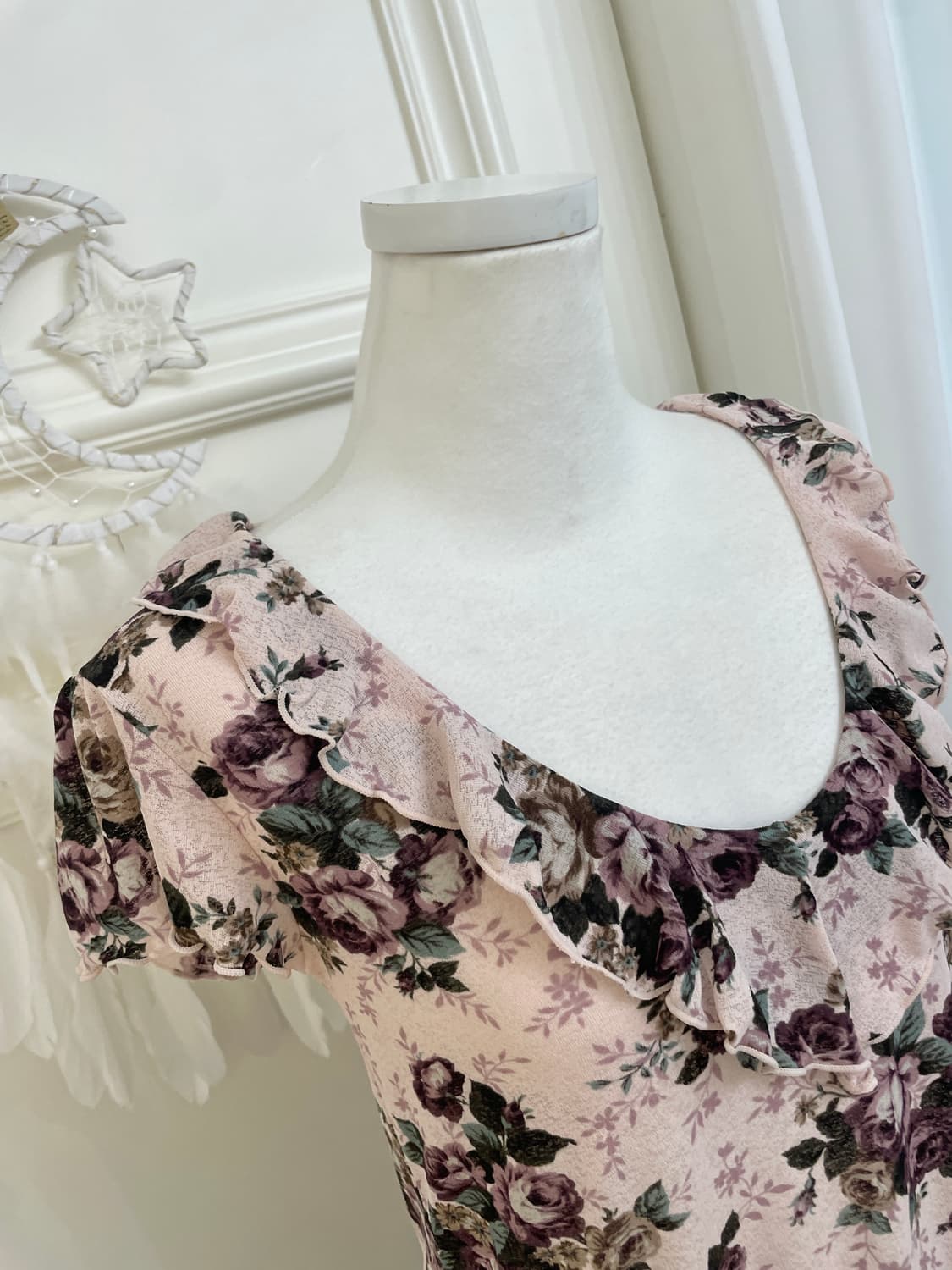 purple flower ruffle string top(size-M) 상품이미지9