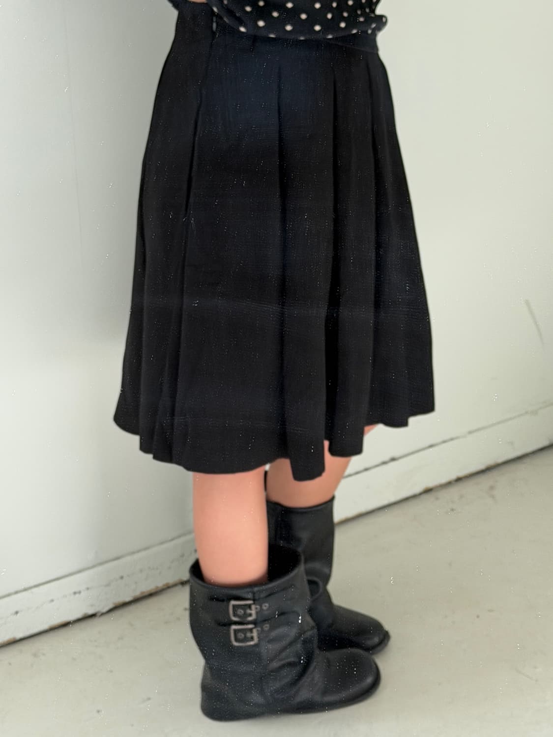 일본빈티지 블랙 핀턱 미디스커트 상품이미지2