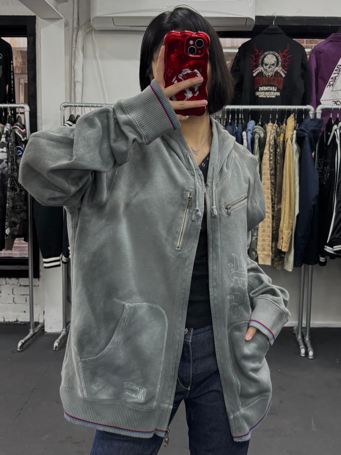 디젤 워시드 그레이 후드집업 상품이미지2