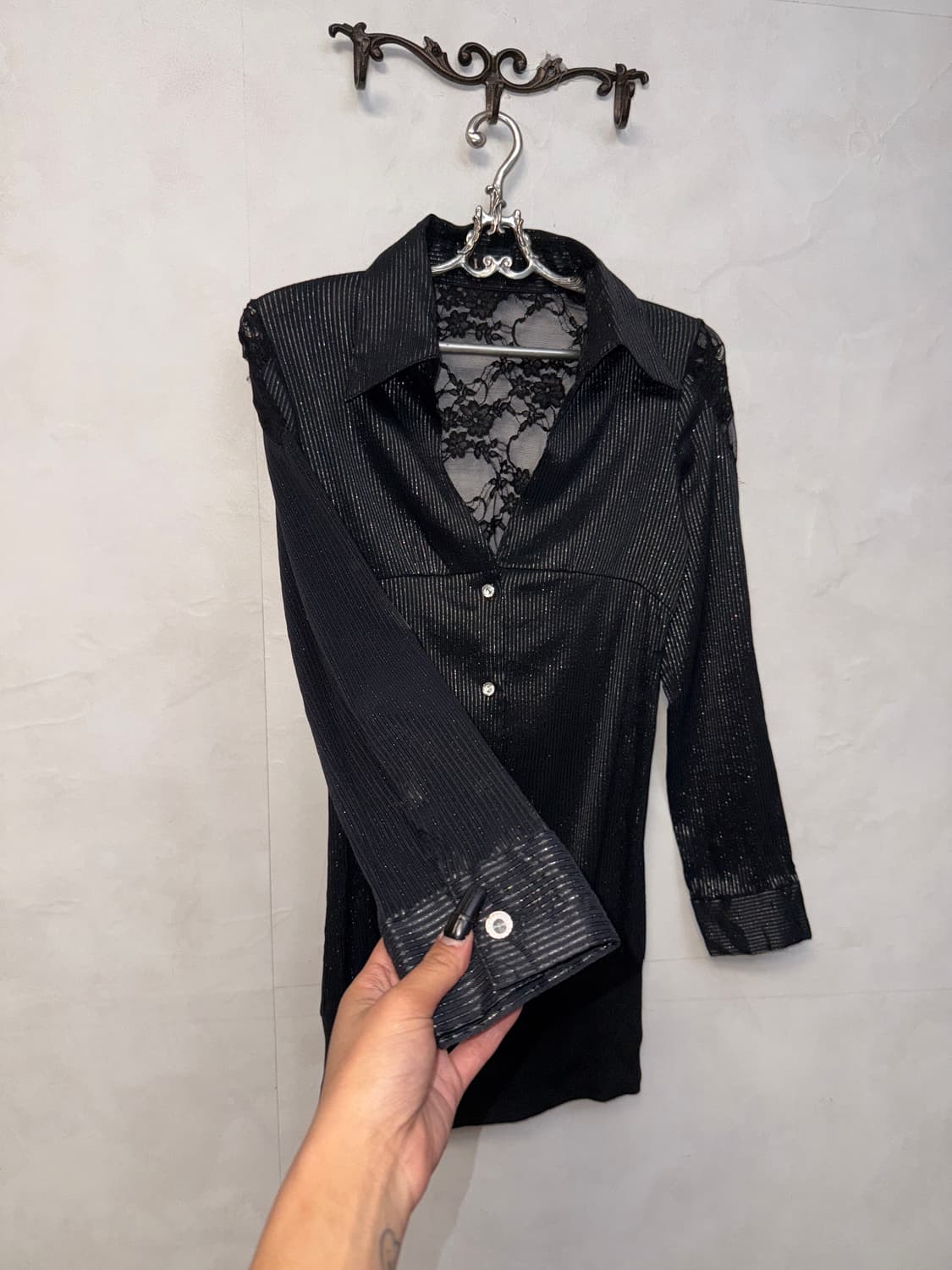 Black back laceup stripe shirt ops 상품이미지6