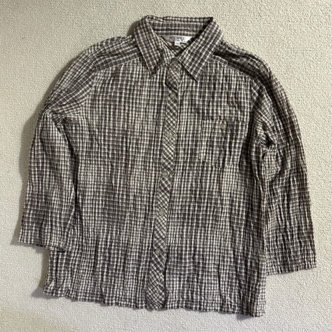 일본빈티지 모리걸 페어리 연브라운 체크셔츠 상품이미지1