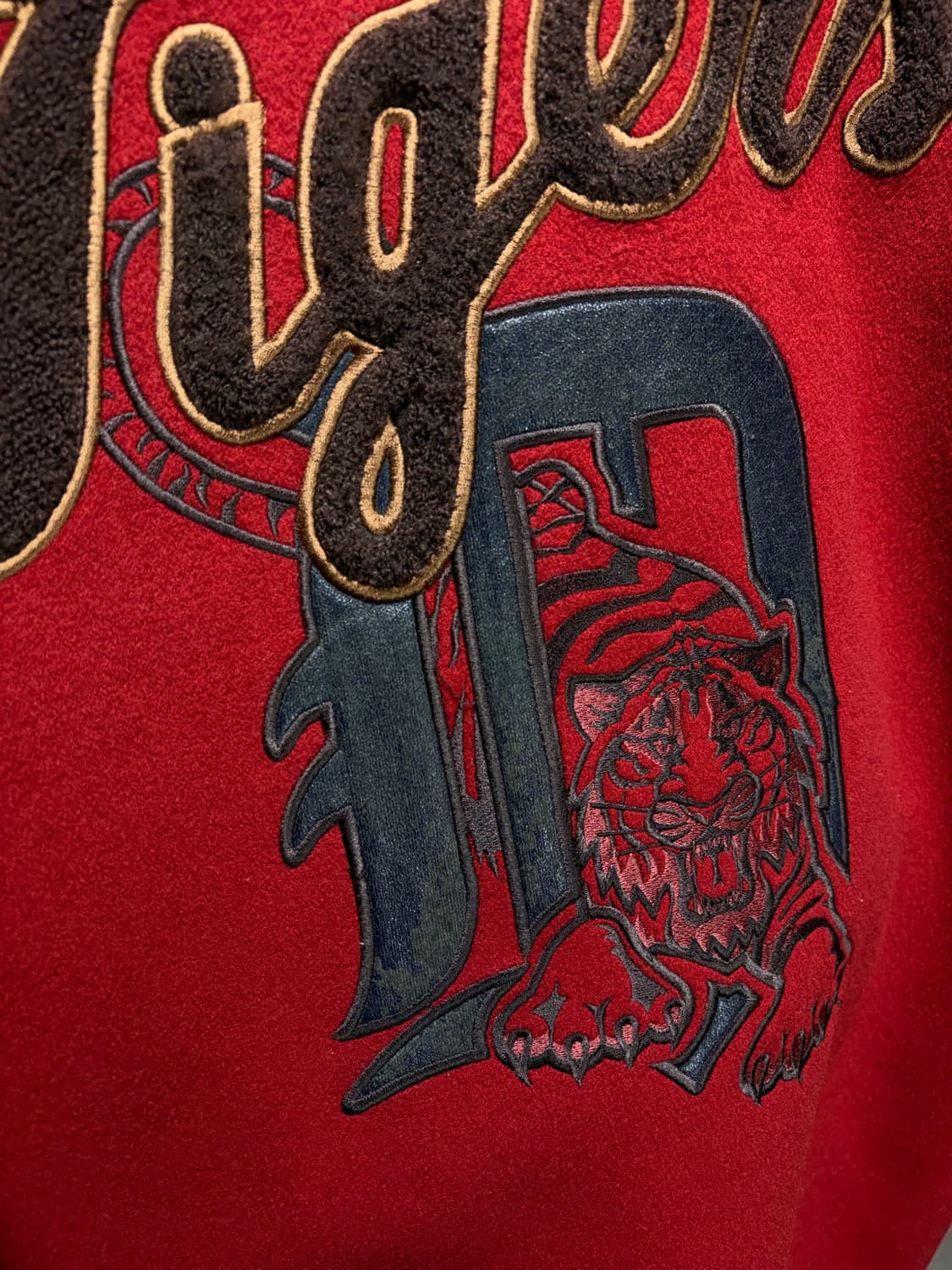 L MLB 메이저리그 타이거 빅로고 레더 울 바시티 상품이미지10