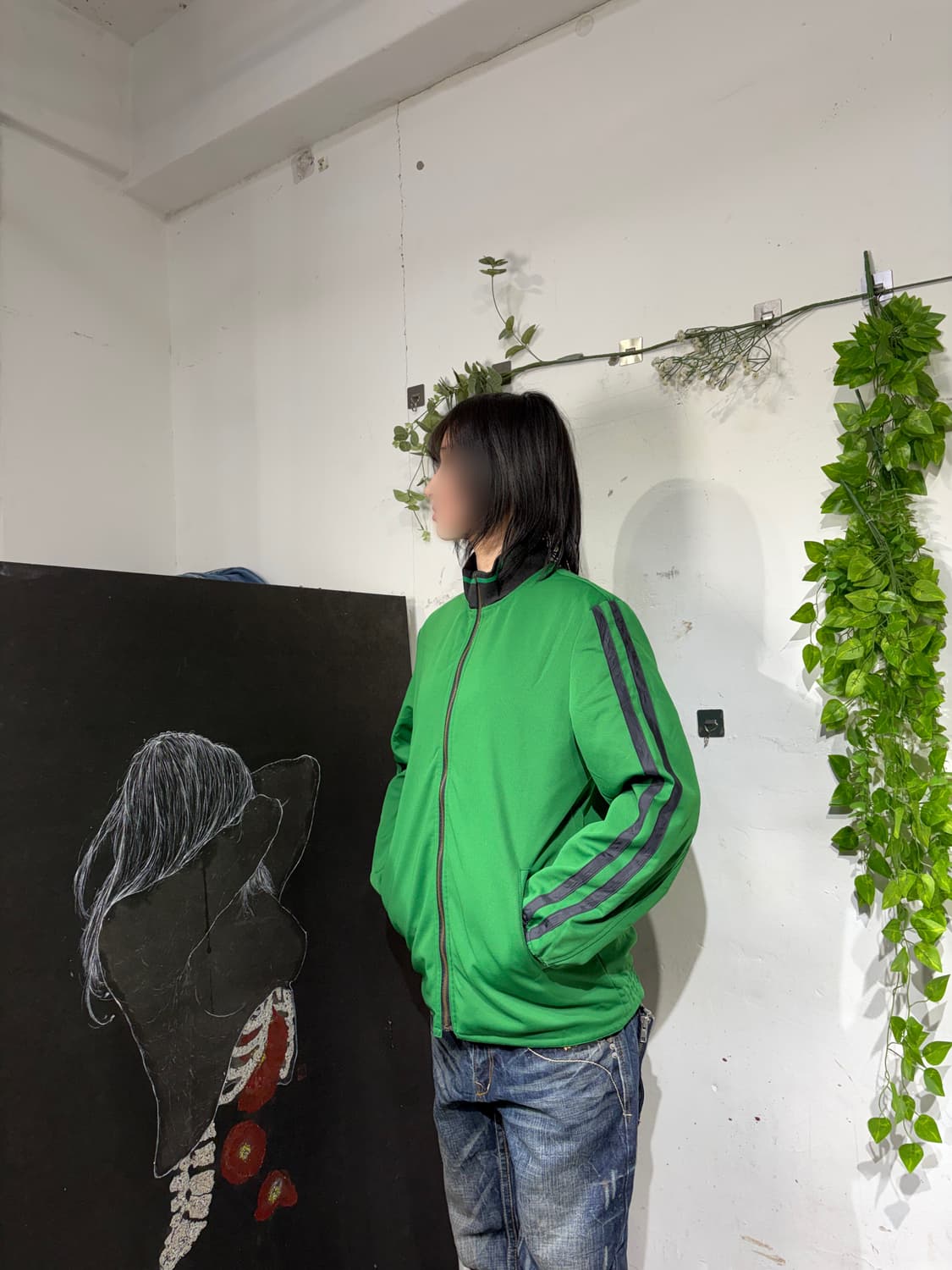 일본빈티지 양면 스카잔 해골 자수 프린팅 스카쟌 자켓 L 상품이미지4