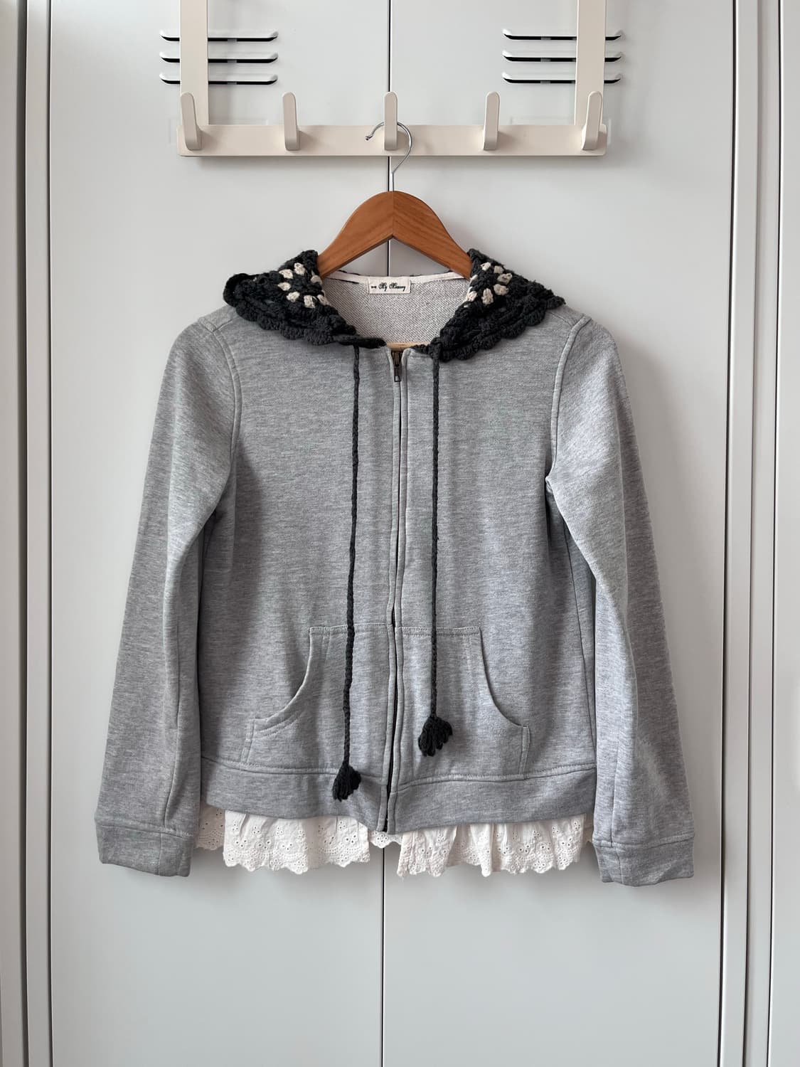 My memory 크로셰 레이스 레이어드 후드집업 상품이미지4