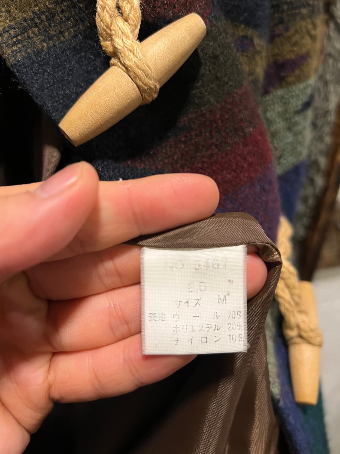 [M]90's JPN 빈티지 네이티브 패턴 울 후드 더플 코트 상품이미지7