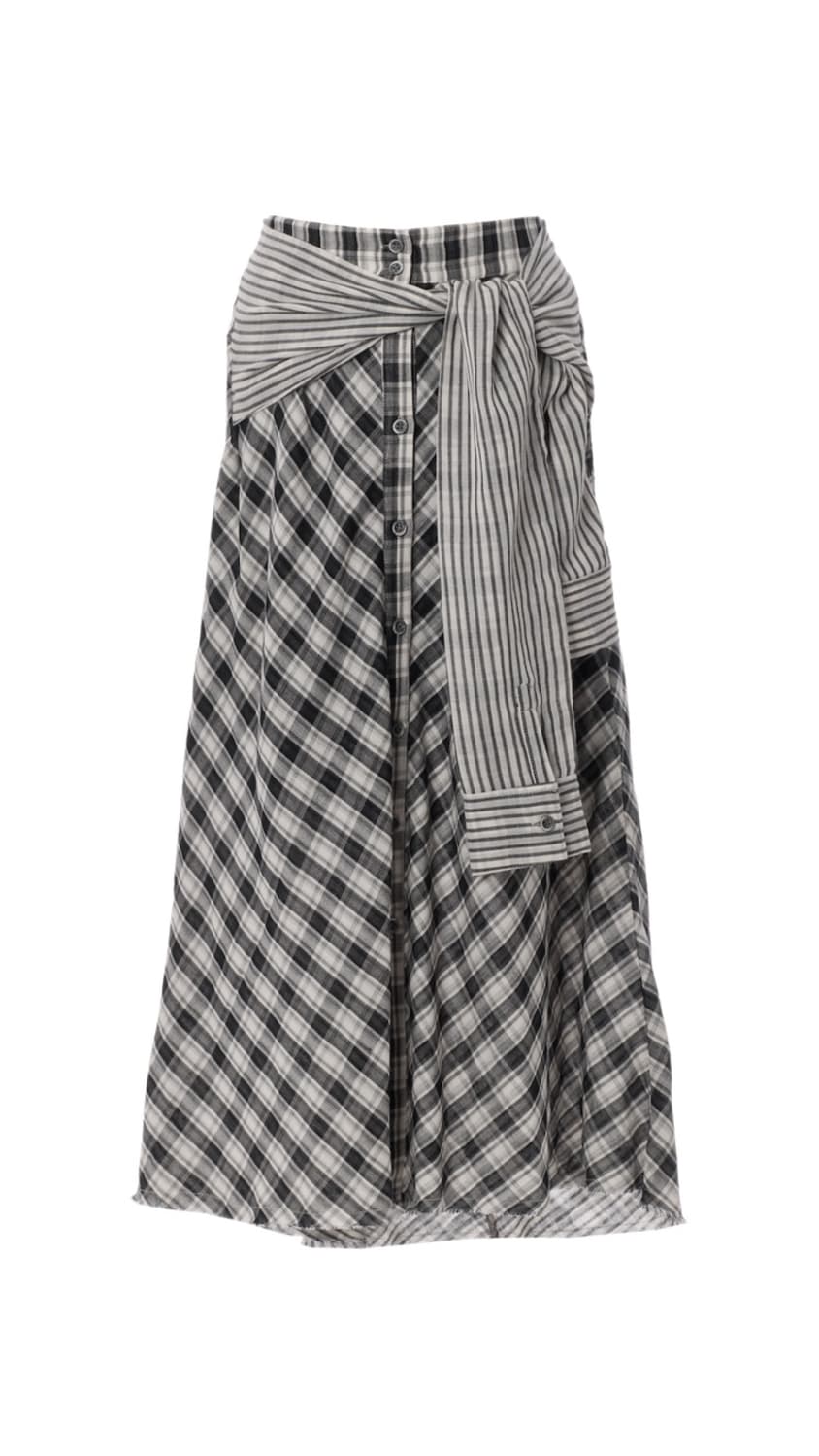 텐스댄스 체크 X 스트라이프 셔츠 스커트 블랙 상품이미지1