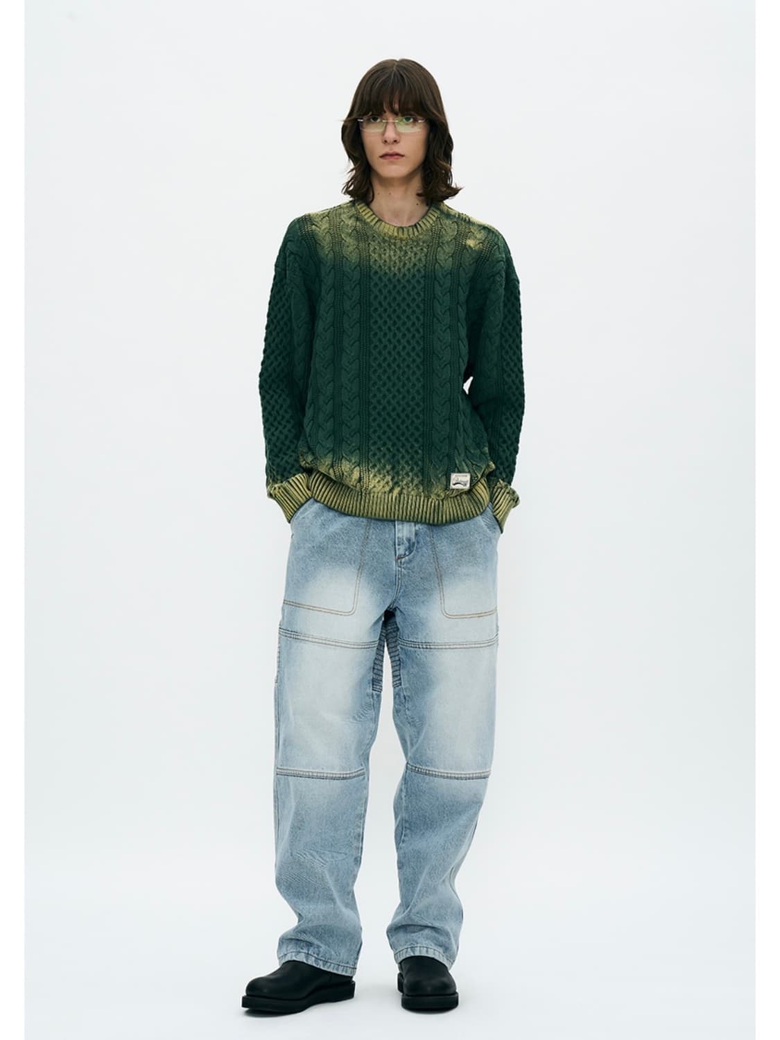 PARTIMENTO 파르티멘토 스프레이 다잉 피셔맨 니트 스웨터 그린 상품이미지4