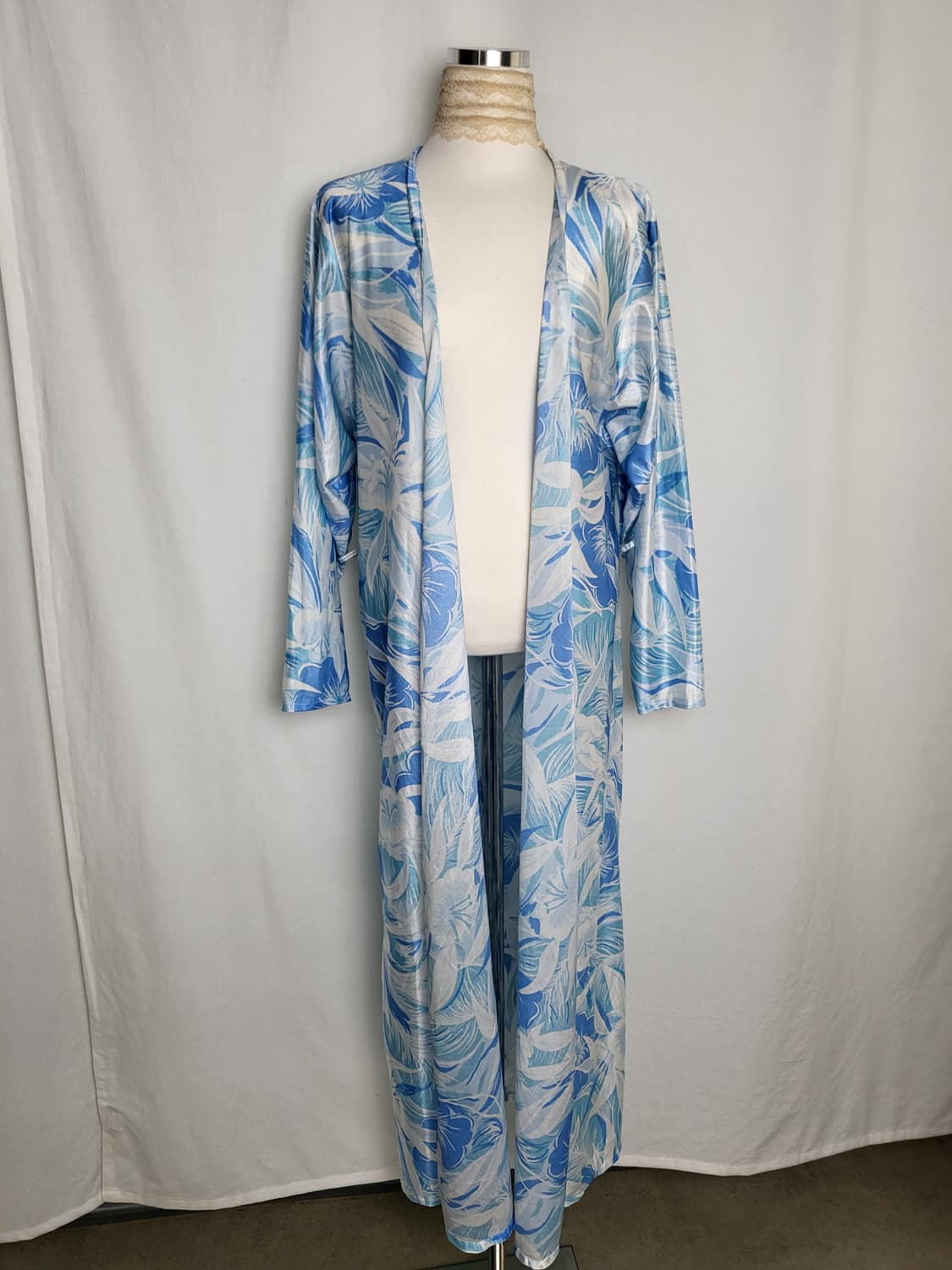 빈티지 아쿠아 슬립 롱 로브 가운 상품이미지3