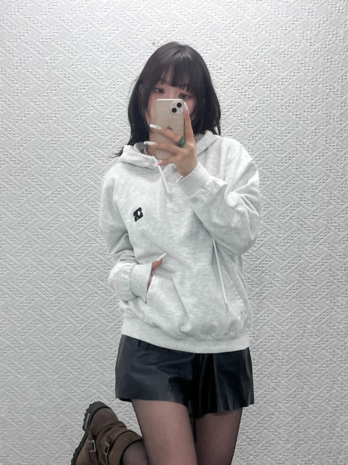 센토로 빈티지 캐주얼 멜란지 화이트 크림 후드티 M C10786 상품이미지1