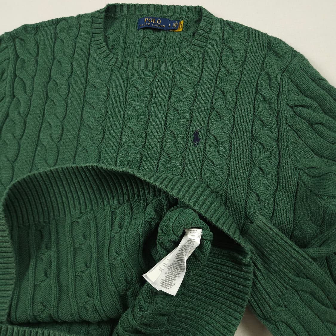 L(100)폴로 랄프로렌 케이블 크루넥 니트 그린 상품이미지5