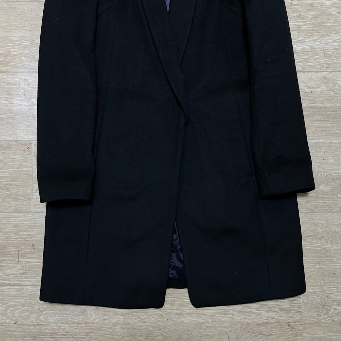 더아이잗 여성 모직 카라리스 싱글 브레스티드 롱코트 [블랙] XS/85 상품이미지3