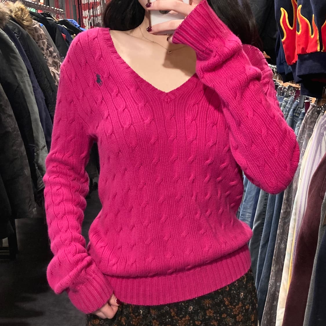 [IM] 폴로 랄프로렌 딥핑크 브이넥 케이블 니트 상품이미지2