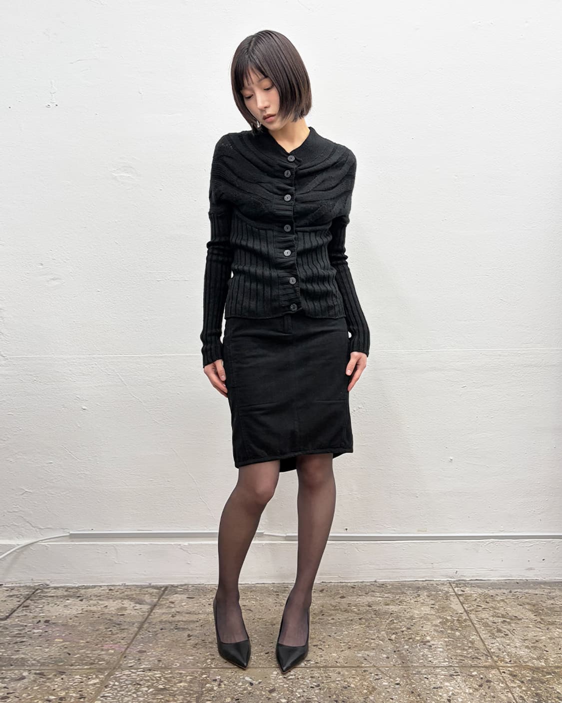 빈티지 리브드 패널 가디건 상품이미지7