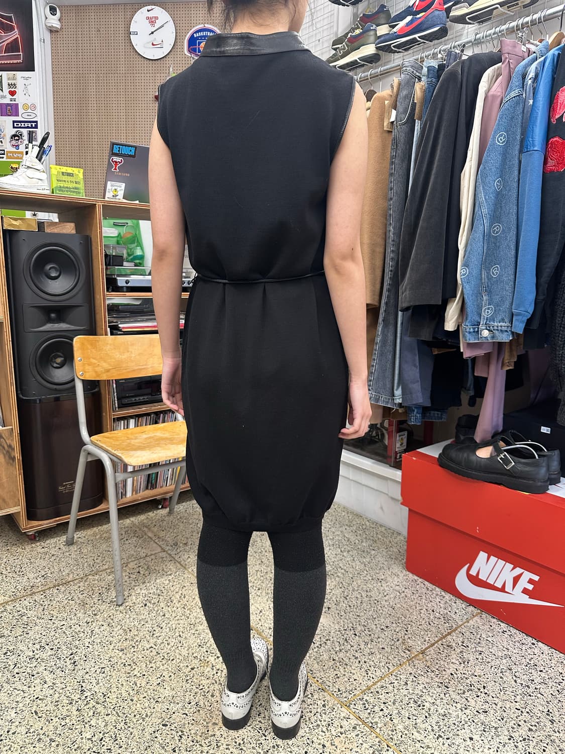 입생로랑 레더 믹스 울 니트 원피스 상품이미지10