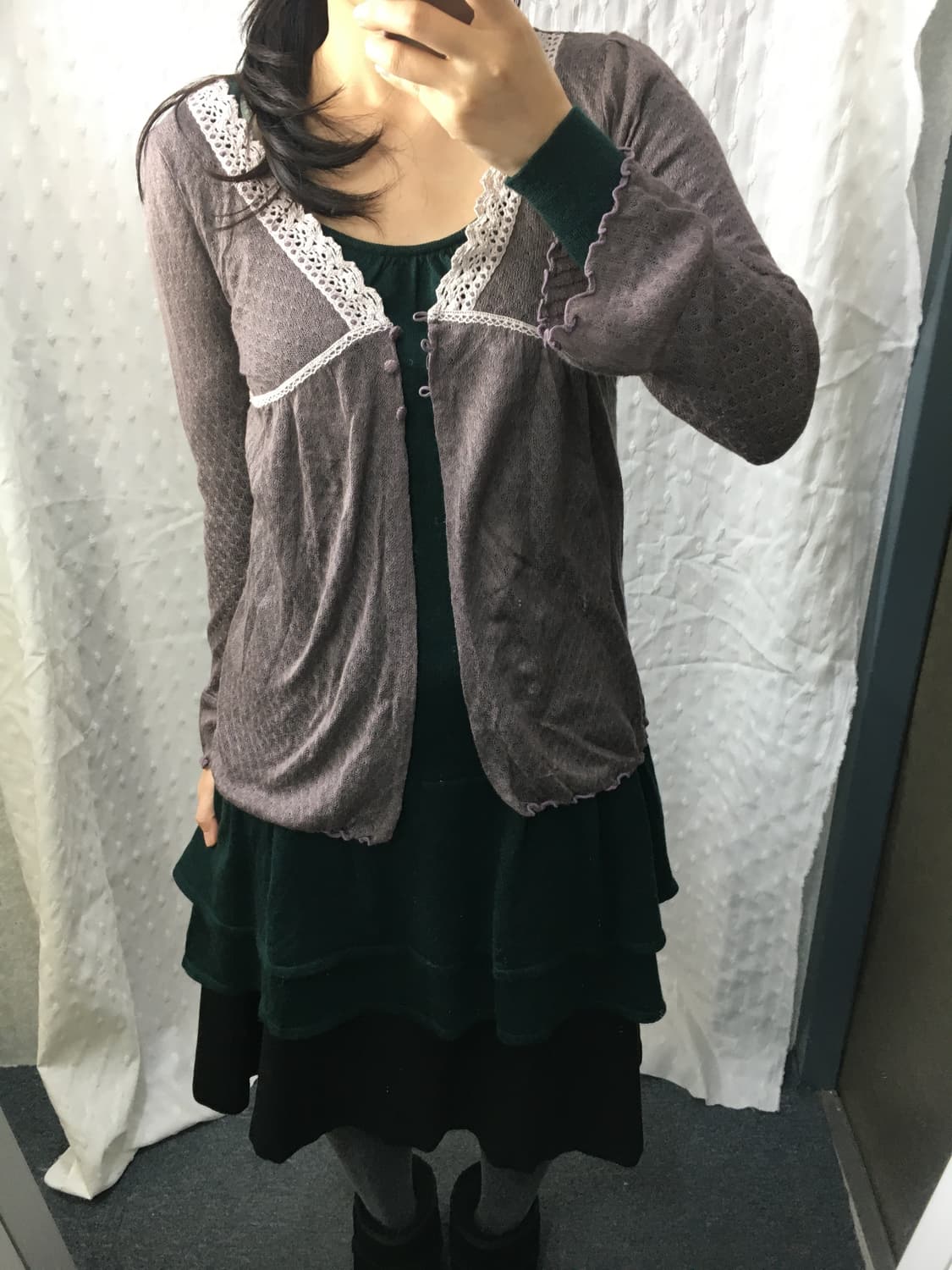 다크 그린 프릴 니트 원피스 상품이미지3