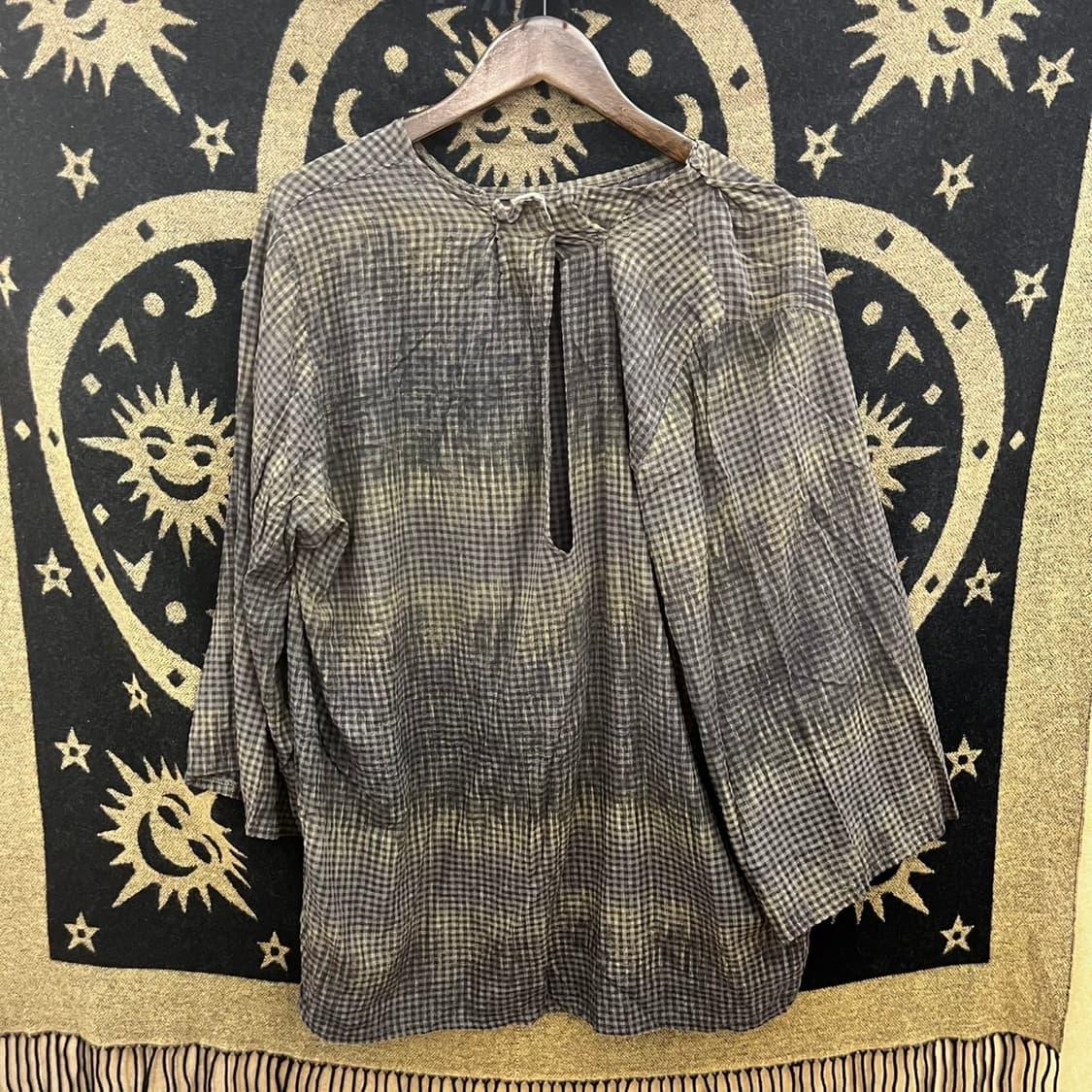 빈티지 펑크 타이다이 체크 아방핏 블라우스 긴팔티 K0123 상품이미지4