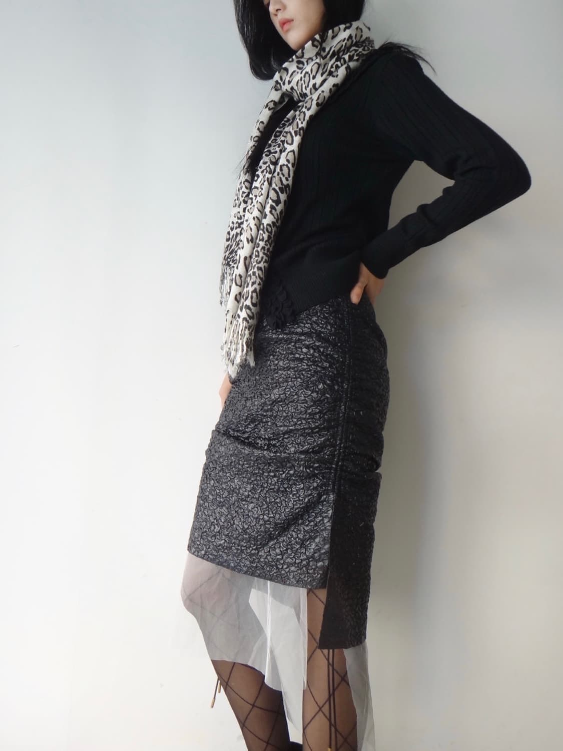 Jacquard lace layered skirt / black 상품이미지7