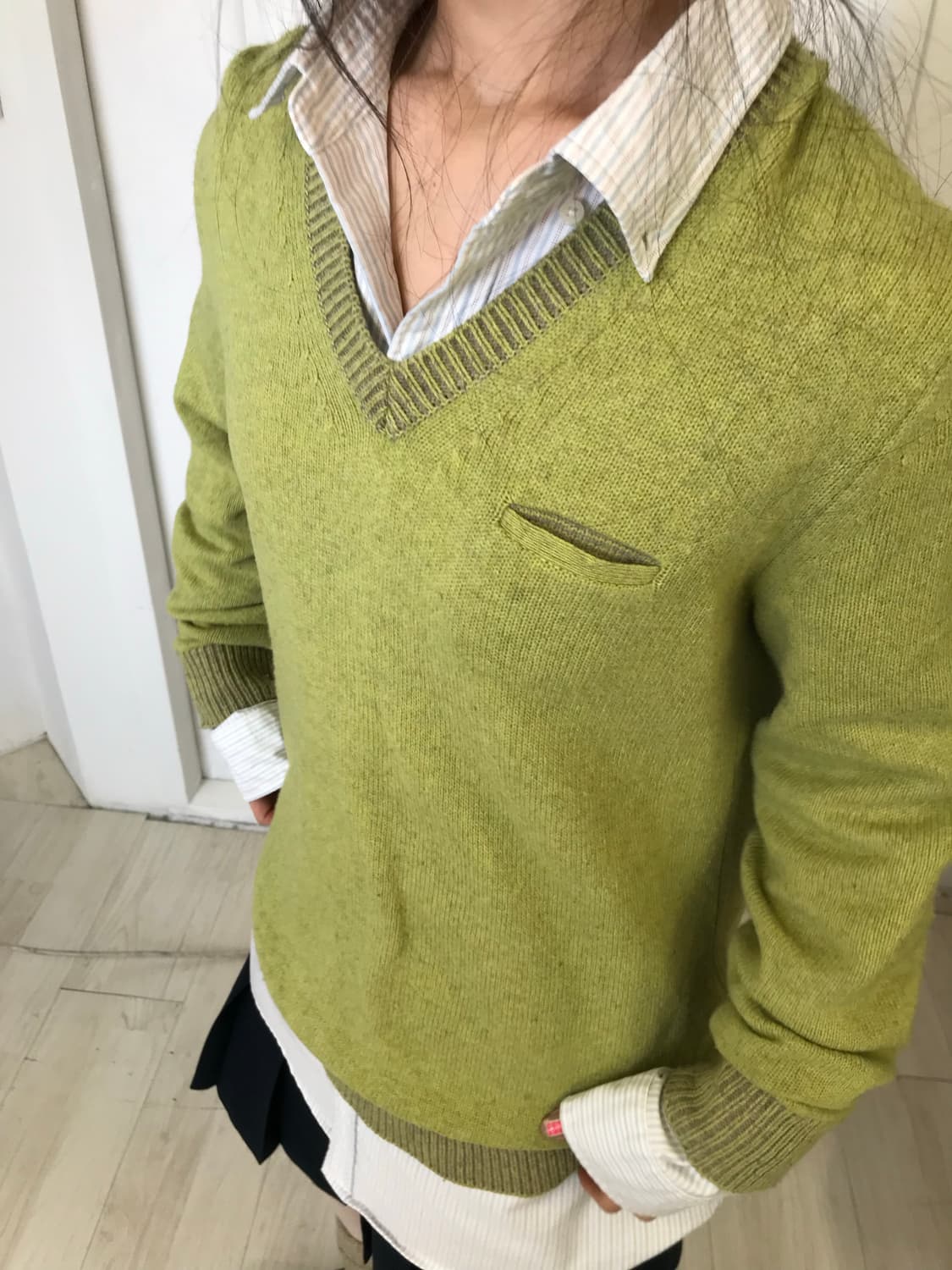 빈티지 올리브 v넥 니트 상품이미지7