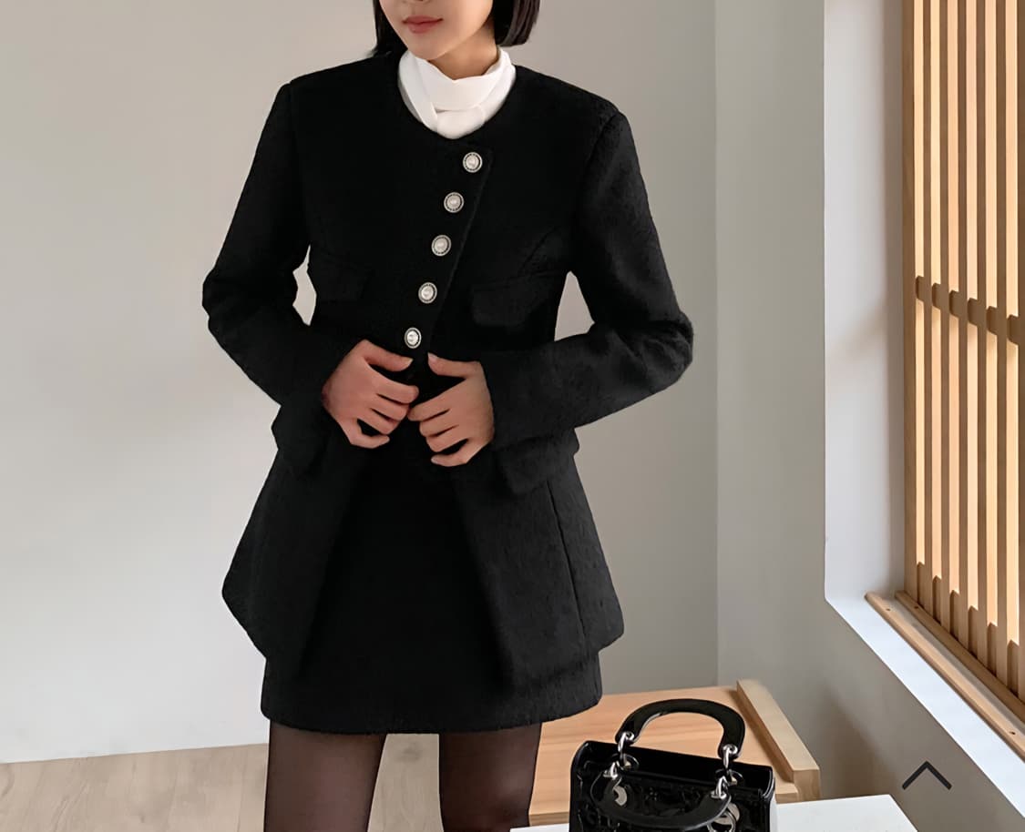 VERDI 블랙 부클 트위드 진주 버튼 자켓 44~날씬55  상품이미지2