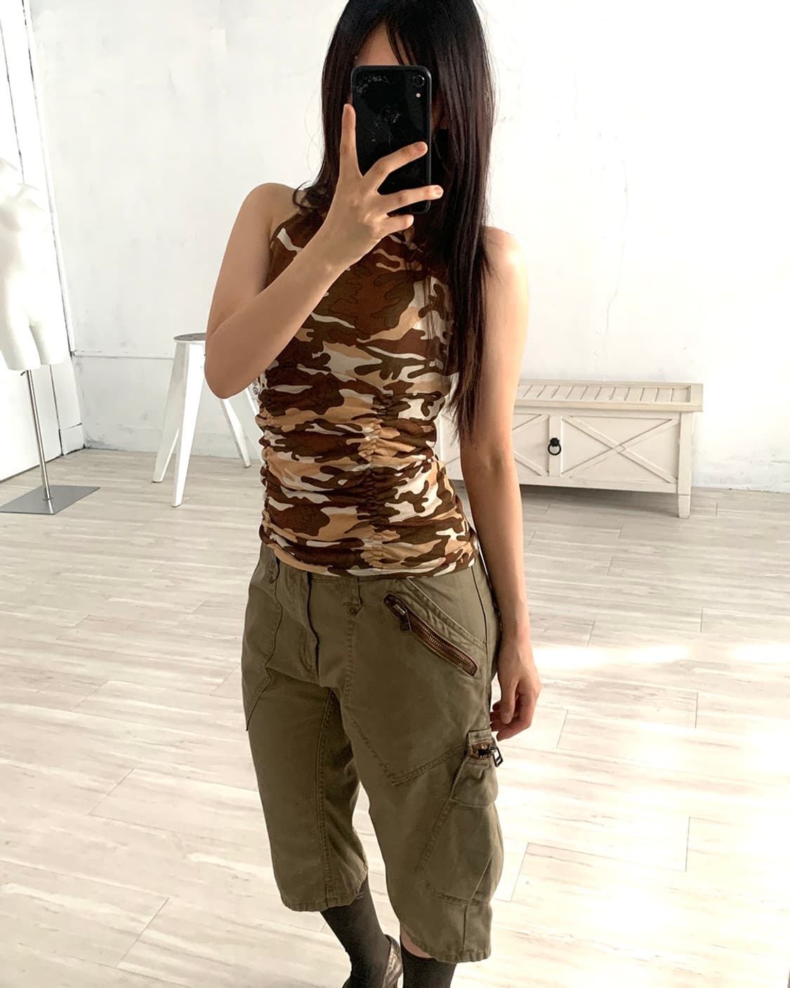 Y2k Beige Pocket Detail Capri Pants 상품이미지7