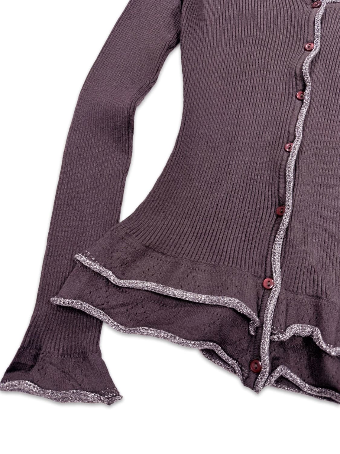빈티지 퍼플 그레이 슬림핏 프릴 니트 가디건 상품이미지4