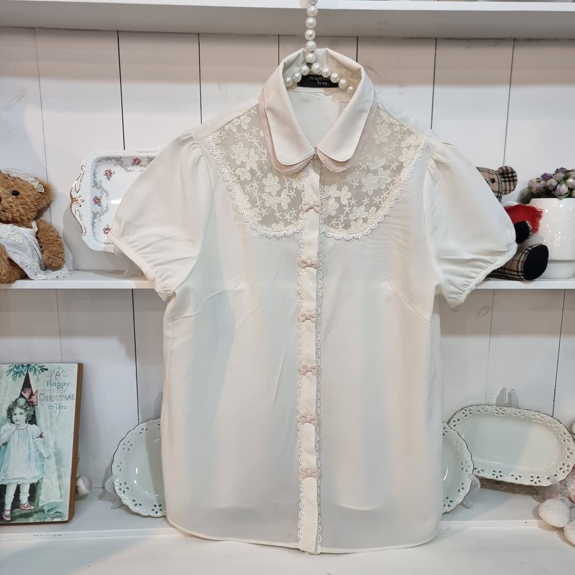 레이스 카라 리본 블라우스 아이보리 상품이미지4