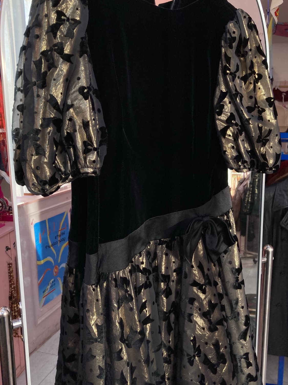 블랙 벨벳 리본 퍼프 원피스 상품이미지3