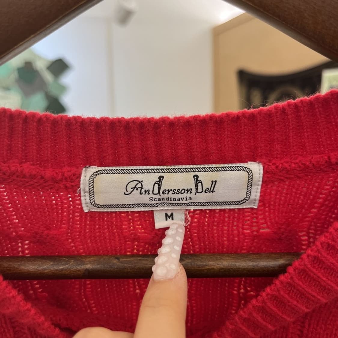앤더슨벨 빈티지 캐주얼 딥레드 꽈배기 케이블 니트 M C10956 상품이미지5