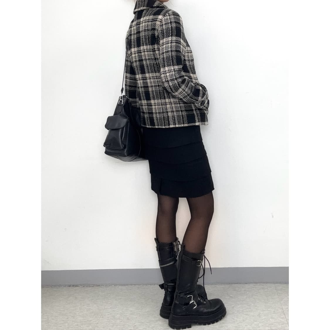 빈티지 블랙 하프 코트 울 자켓 상품이미지3