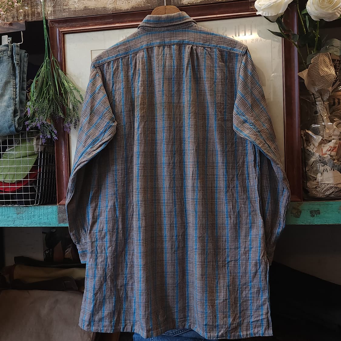 60s 프랑스 워크셔츠 가드너 빈티지 셔츠 그레이 민트 롱 튜닉 셔츠 m 상품이미지4