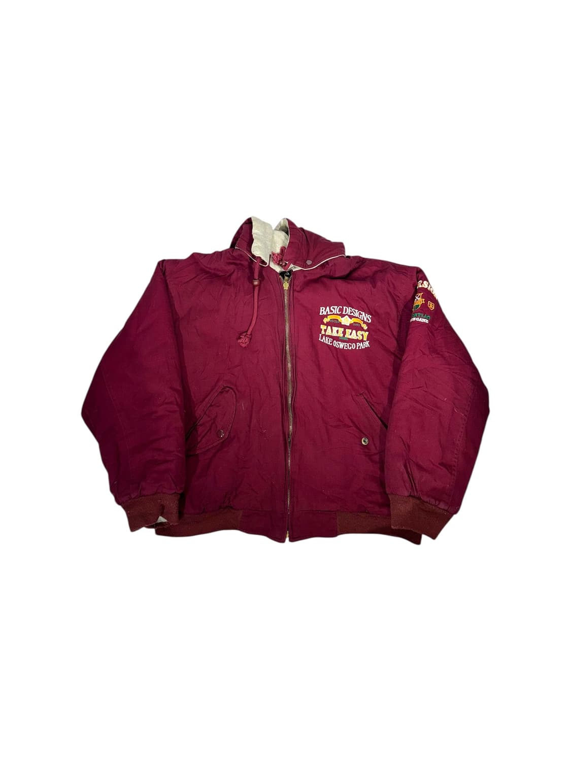 일본 빈티지 버건디 베이지 리버시블 양면 후드 점퍼 자수 자켓 잠바  상품이미지7