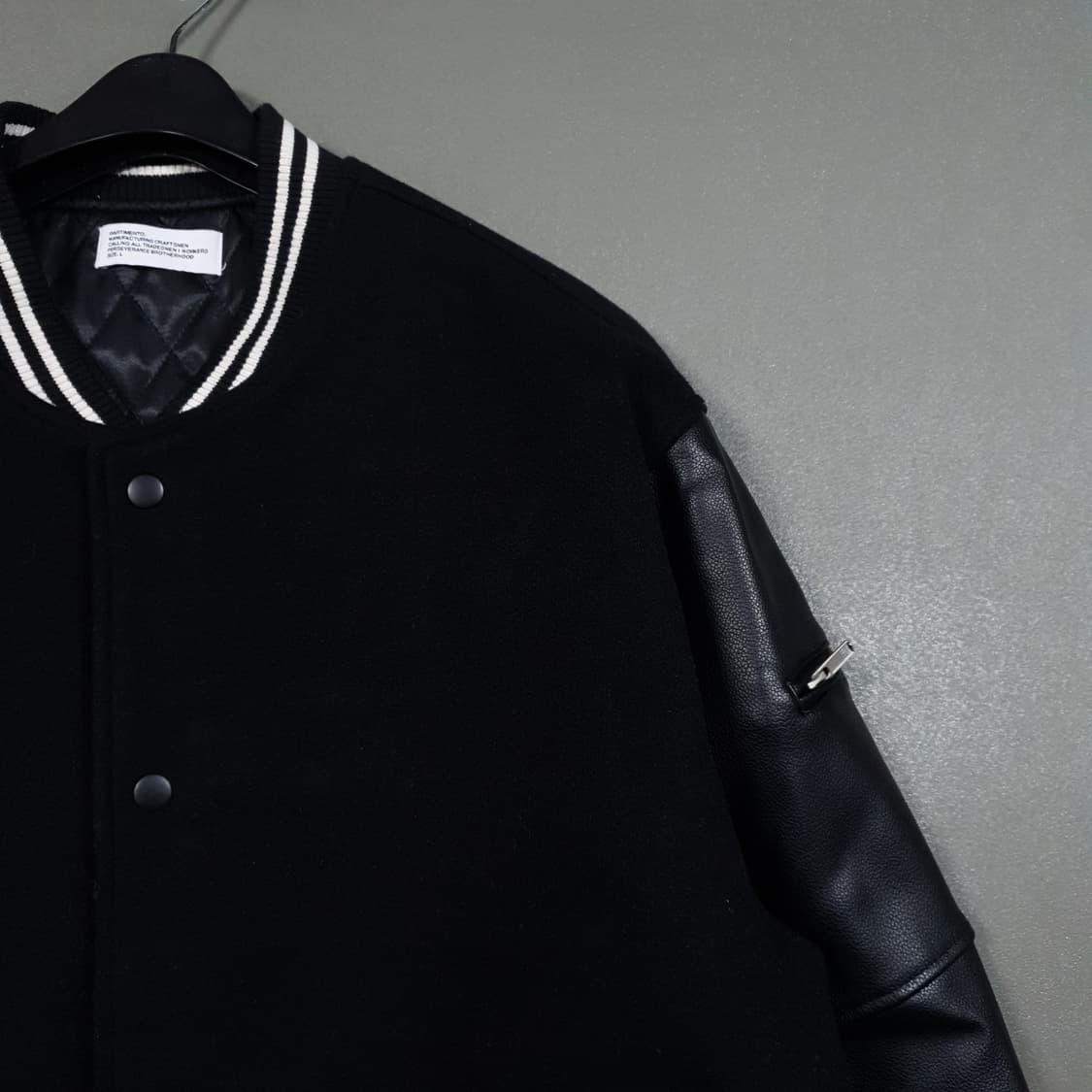 파르티멘토 3M 신슐레이트 멜톤 스타디움 바시티 레더 울 가죽 자켓 블랙 상품이미지3