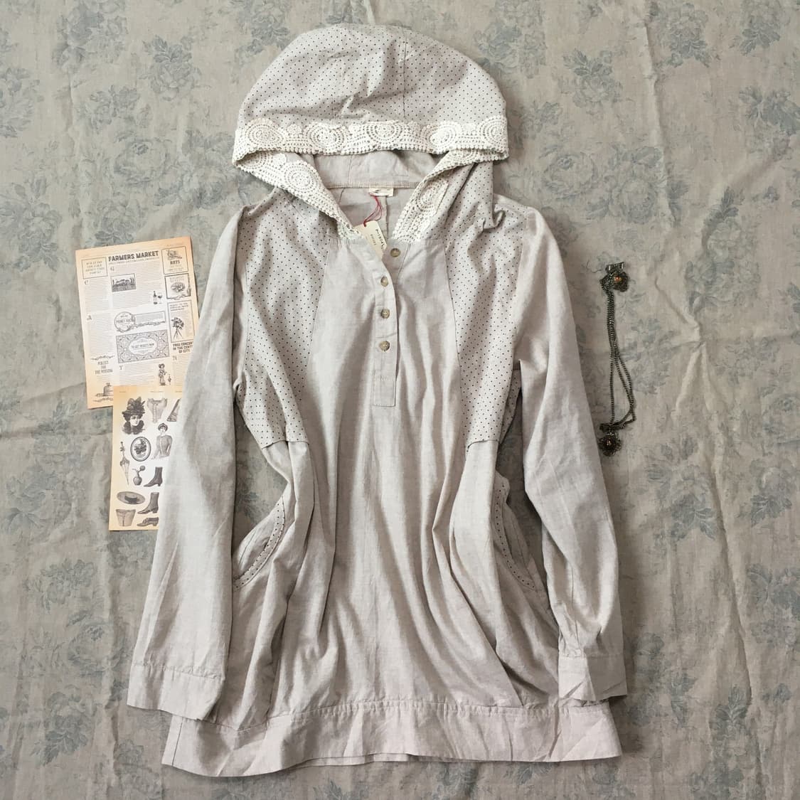 jpn vintage mori dot crochet hood one-pi 상품이미지1