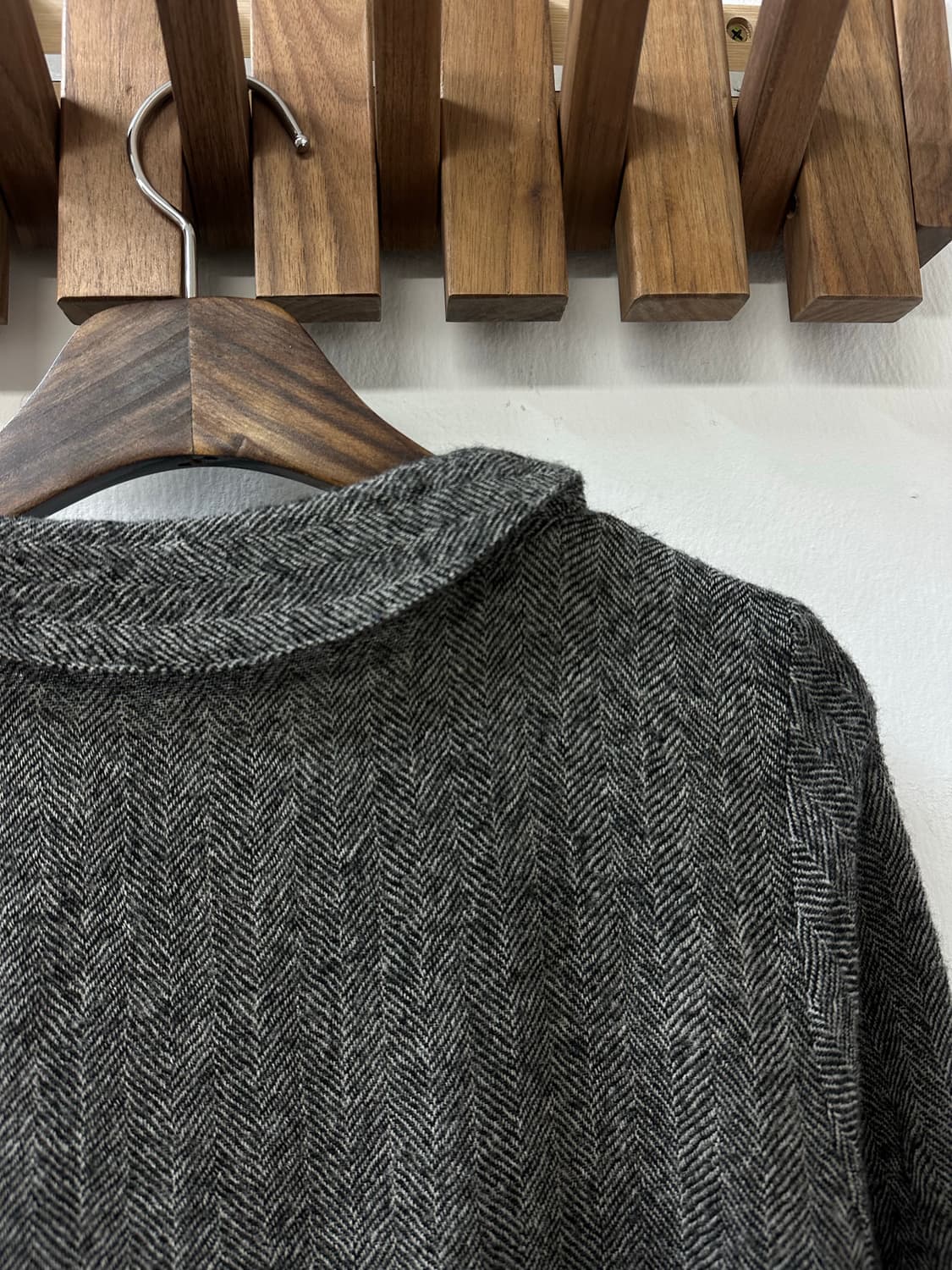 일본빈티지 울100% 헤링본 사와코 둥근카라 케이프 플레어 코트 상품이미지7