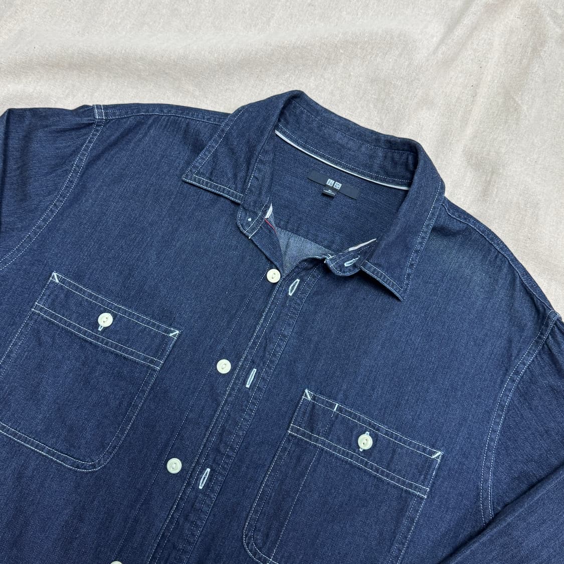 유니클로 샴브레이 생지 진청 데님셔츠 XL 상품이미지2