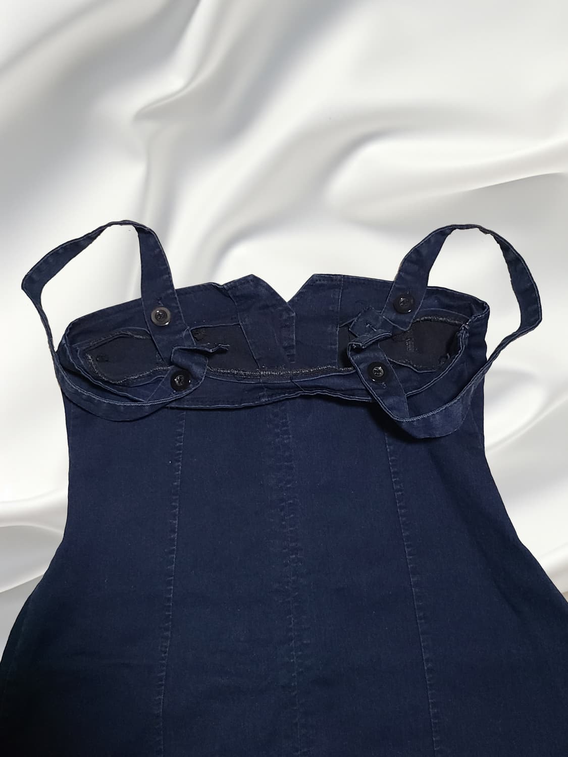 [핏보장] 딥네이비 버튼 뷔스티에 미니 원피스 (끈길이조절/슬림핏) 상품이미지3