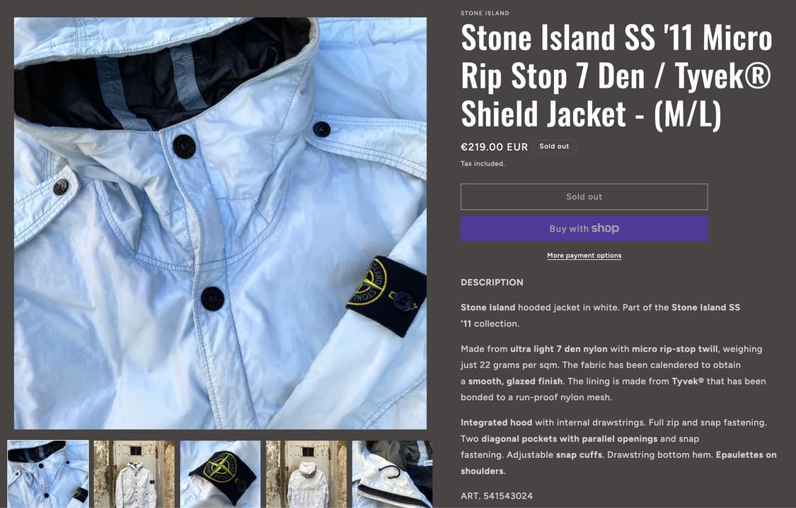 스톤아일랜드 마이크로 립스탑 Tyveck 바람막이 상품이미지9