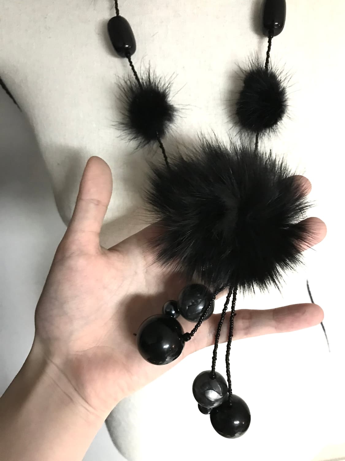 Vintage Black Mink Fur & Bead Necklace 상품이미지2