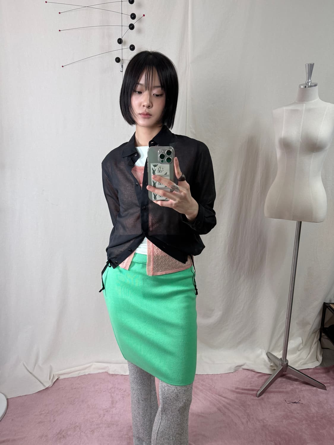 ETOFFER 시스루 스트링 셔츠 상품이미지3