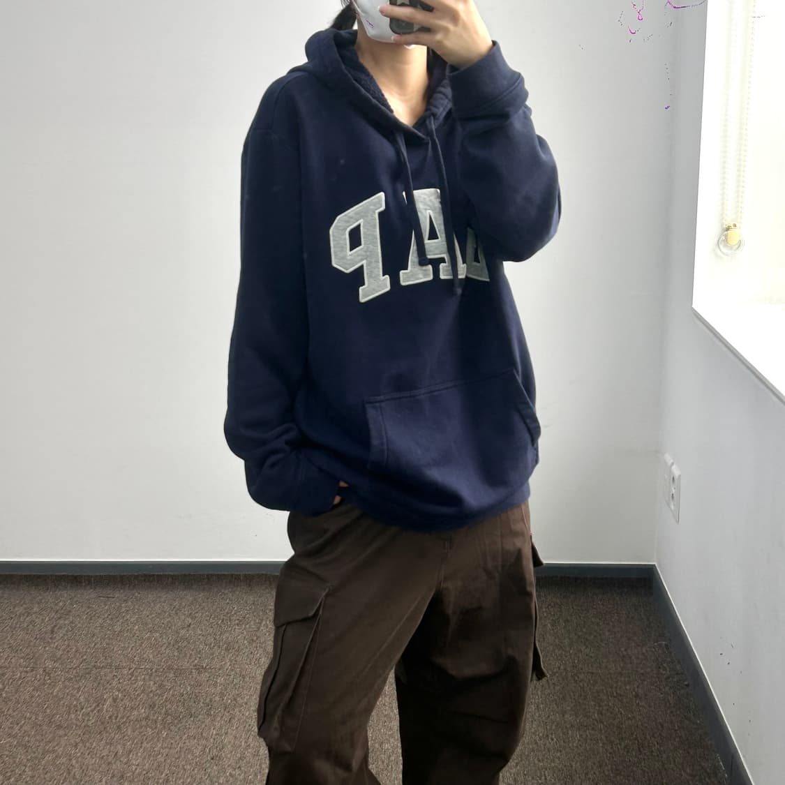 Gap 갭 그레이 로고 네이비 후드티 상품이미지2