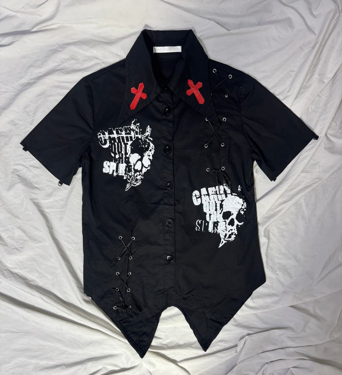 ACDC RAG 스컬 크로스 레이스업 셔츠 펑크 상품이미지1