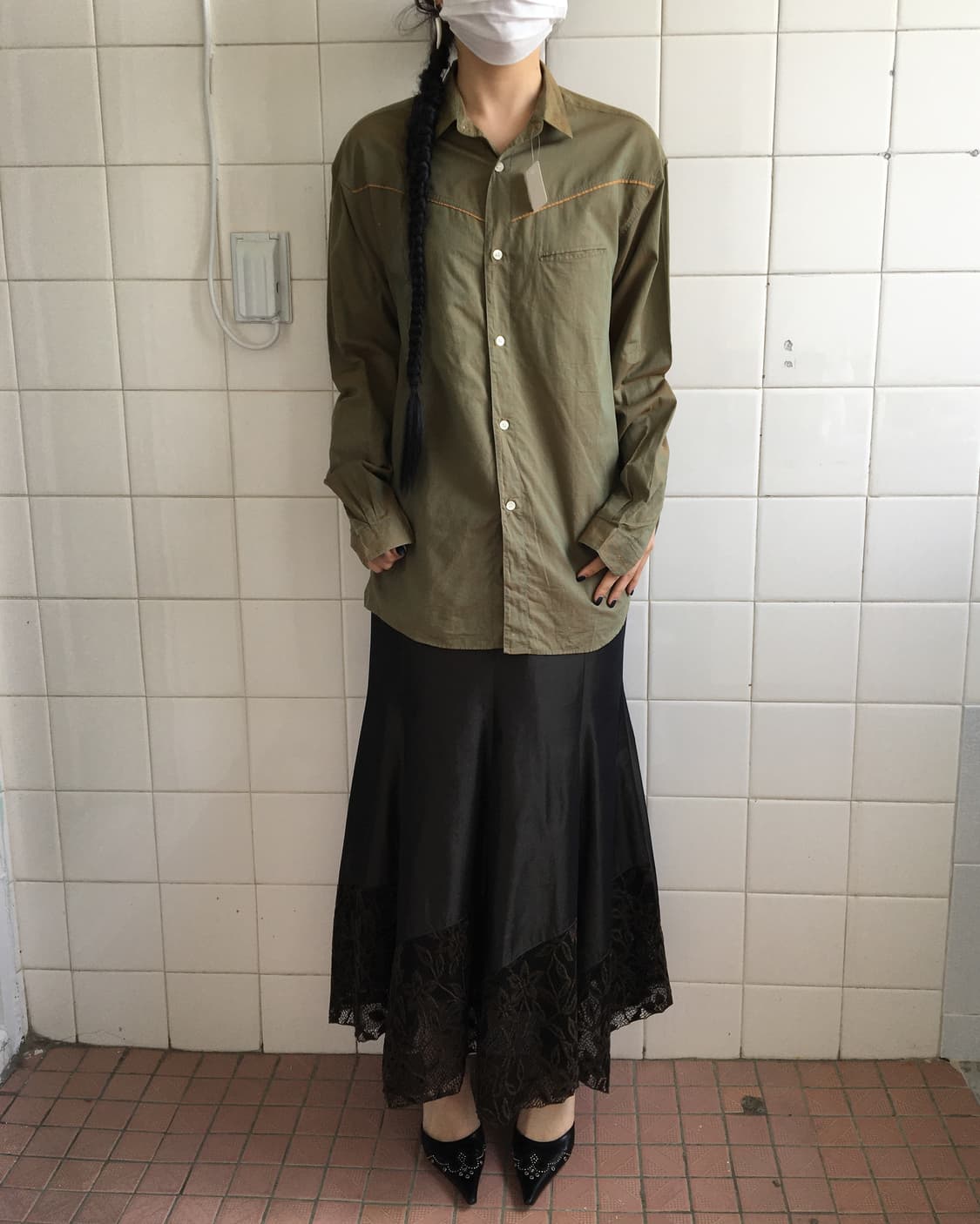 Green glossy shirt 상품이미지1