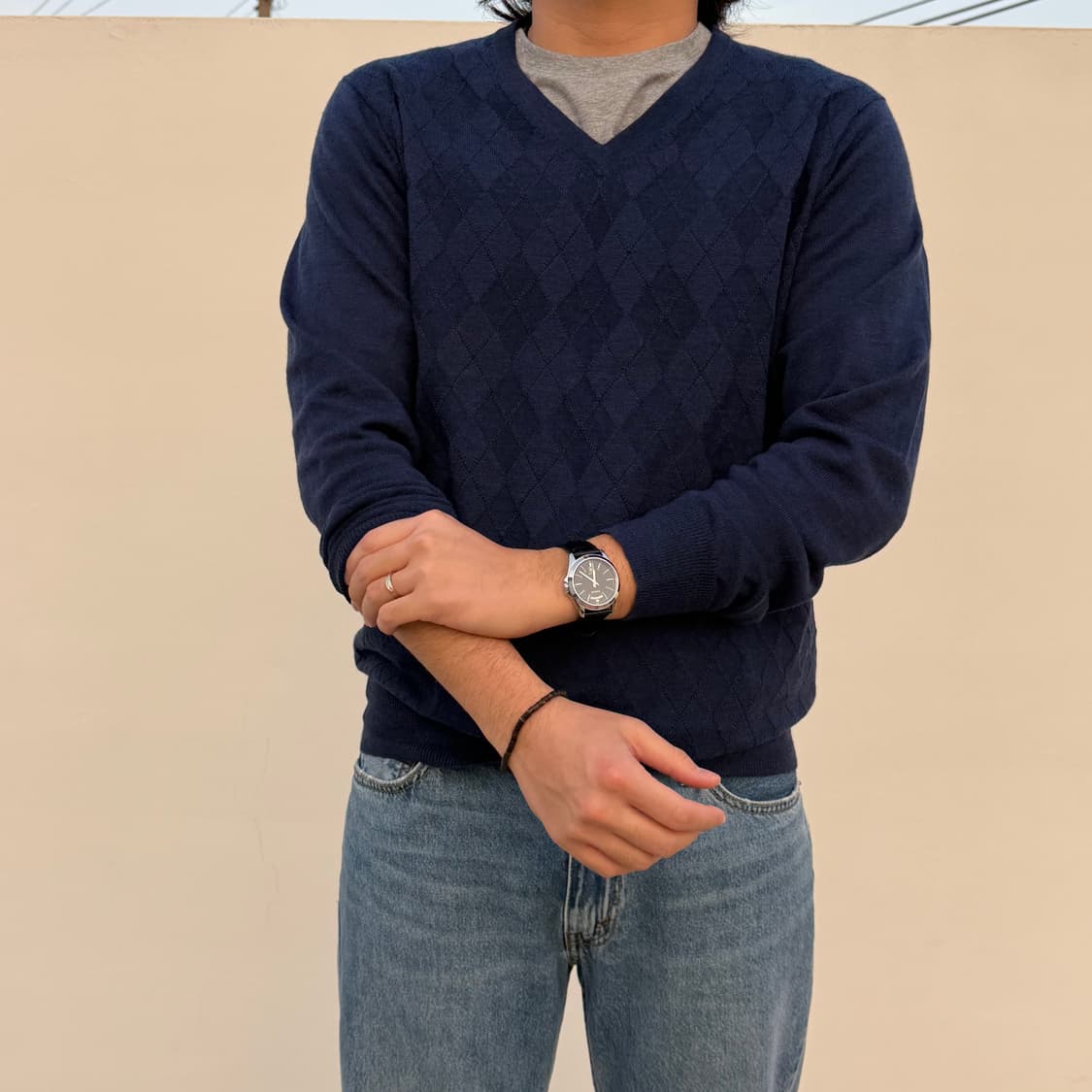 울 100 아가일 브이넥 니트 (데드스탁) 상품이미지2