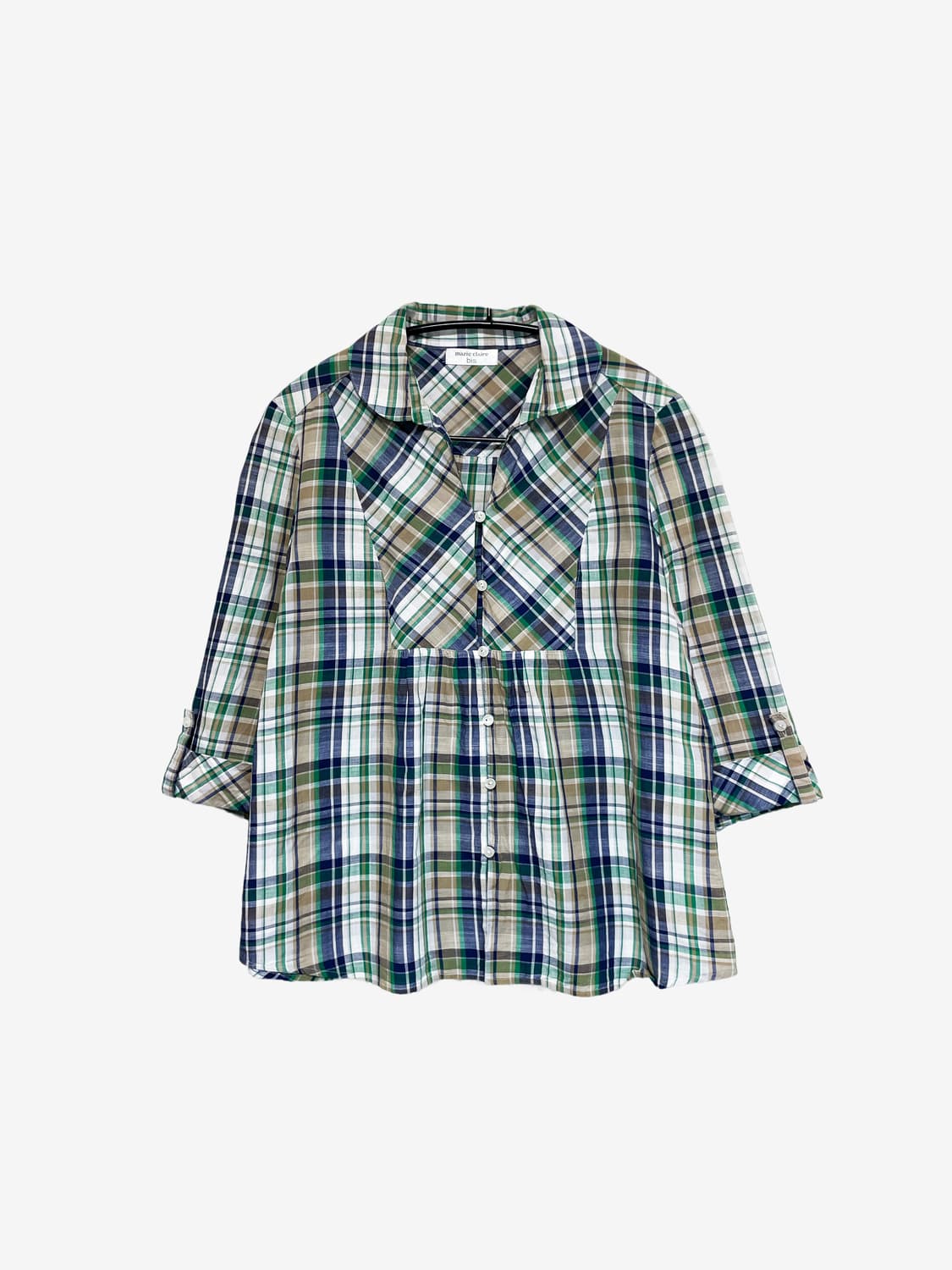 Round Collar Check Shirt – Yellow Green 상품이미지1