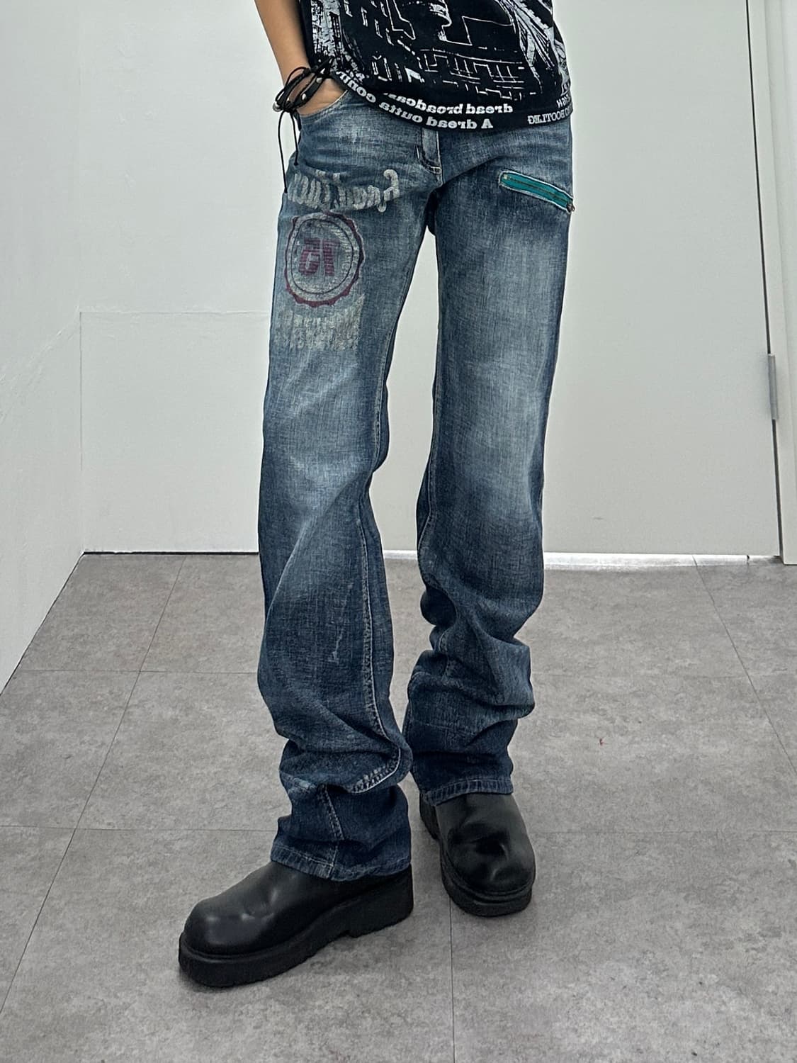 NONE vintage check fake layered denim pa 상품이미지3