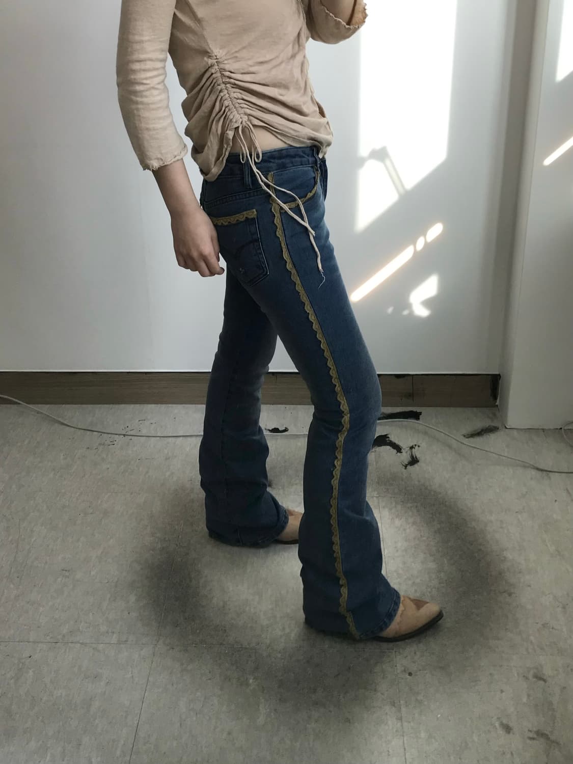 빈티지 레이스 부츠컷 데님팬츠 상품이미지1
