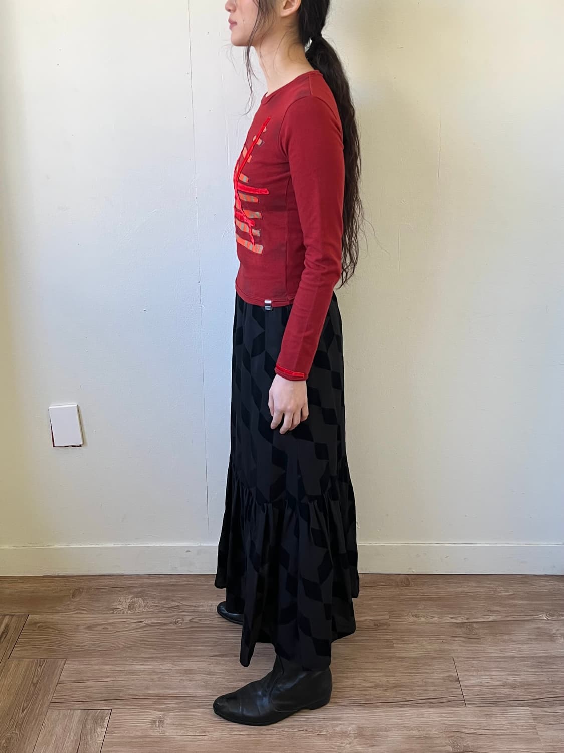 Japan vtg 아트 패치 롱 스커트 상품이미지8